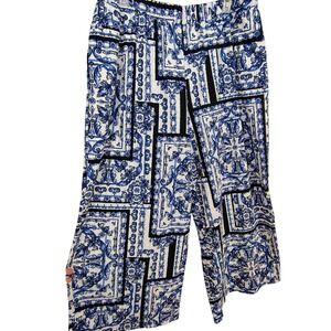 Cato Women Blue White Tile Baroque Print Wide Leg Palazzo Pants Plus Size 22/24W